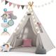 Kindertipi Spielzelt Baumwolle Kinderzelt 130x130x160cm Bodenmatte Girlande Lichterkette 3 Kissen