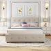 Queen Size Upholstered Platform Bed with Twin XL Trundle Bed, Linen Button Tufted Headboard and 2 Drawers