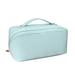 Yucurem Travel Cosmetic Bag Large Opening Makeup Bag with Handle and Divider Portable Toiletry Bag Large PU Leather Cosmetic Organizer for Women Girls (Sky Blue)