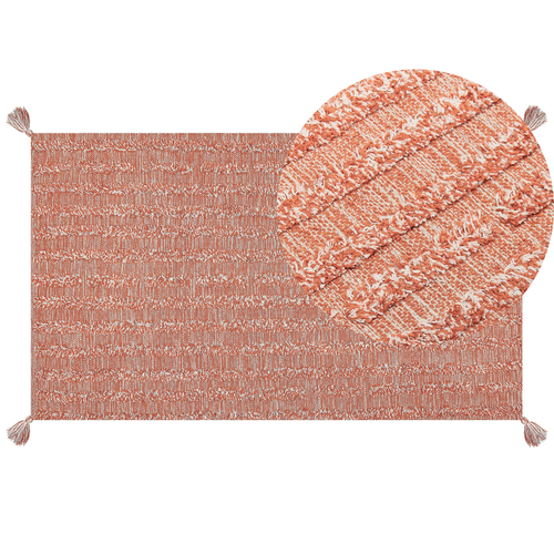 Teppich Orange Baumwolle 80 x 150 cm Rechteckig Läufer mit Quasten Boho Fußbodenheizung Geeignet Wohnzimmer Schlafzimmer Esszimmer Flur Diele
