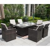 7-Piece Patio Wicker Rectangle Firepit Table with Chairs