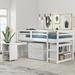 Solid Wood Twin/Full Size Low Loft Bed Frame, Multifunctional Loft Beds with Cabinet ,Shelves and Rolling Portable Desk