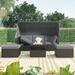 Outdoor Patio Rectangle Daybed with Retractable Canopy, Wicker Furniture Sectional Seating and Washable Cushions, for Backyard