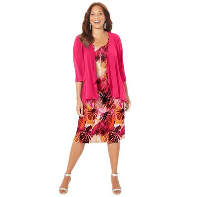Plus Size Women's Classic Jacket Dress by Catherines in Pink Burst Tropical Leaves (Size 4X)