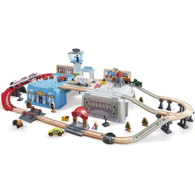 Spielzeug-Eisenbahn HAPE "Großstadtlandschaft Eisenbahn in Aufbewahrungsbox" Spielzeugfahrzeuge bunt Kinder Ab 3-5 Jahren