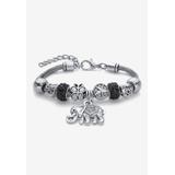 Women's Silvertone Round Black Crystal Antiqued Elephant Charm Bracelet by PalmBeach Jewelry in Crystal