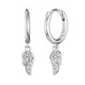 Engelsrufer Women's Creole Earrings Sterling Silver with Silver Moving Wing - Set with Zirconia Stones - Clip Closure - Nickel-Free - Size: 23 mm, 23mm, Sterling Silver, Cubic Zirconia