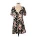 Staring at Stars Casual Dress - Mini Plunge Short sleeves: Black Floral Dresses - Women's Size Small