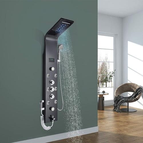Edelstahl Duschpaneel LED Duschset Duscharmatur 6 Funktion Wassertemperatur Display mit