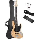 GLARRY 4 String GJazz Electric Bass Guitar Full Size Right Handed with Guitar Bag Amp Cord and Beginner Kits (Burlywood)