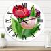 DESIGN ART Designart Three Tulips Pink and Red Traditional wall clock 23 In. Wide x 23 In. High