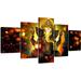 2023 Large 5 Pieces Lord Ganesha Indian Wall Decor - Hindu Temple Puja Mandir for Home - Elephant Zen Photo Picture Canvas Print Paintings for Living Room House Wooden Framed Decorations