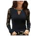 Women Lace Rhinestine Long Sleeve O Neck Tops Casual Pullover Tunic Tops Casual Short Sleeve Long Sleeve Shirt Plain Women Tee for Women Short Sleeve Womens Compression Shirt Small Tops Dark