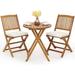 3Pcs Patio Bistro Set Wood Folding Table Set 2 Cushioned Chairs for Garden Yard Outdoor Furniture Round Table (Natural & Beige)