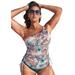 Plus Size Women's Adjustable One Shoulder Tankini Top by Swimsuits For All in Animal Palm Print (Size 26)