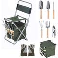 Spptty Bosonshop 9 PCS Garden Tools Set Ergonomic Wooden Handle Sturdy Stool with Detachable Tool Kit Perfect for Different Kinds of Gardening Lawn & Garden Equipment