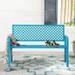 Outdoor Patio Bench Rust-Resistant Metal Garden Bench Park Bench with Armrest for Yard Porch Lawn Blue