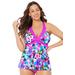 Plus Size Women's Longer Length Surplice Tankini Top by Swimsuits For All in Twilight Tropical (Size 16)