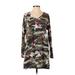 Sweet Pea U.S.A. Casual Dress - Shift V Neck Long sleeves: Brown Camo Dresses - Women's Size Small