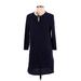 Talbots Outlet Casual Dress - Shift Tie Neck 3/4 sleeves: Blue Print Dresses - Women's Size Small
