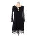 Trafaluc by Zara Cocktail Dress - Shift Tie Neck 3/4 sleeves: Black Print Dresses - Women's Size X-Small
