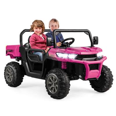 Costway 2-Seater Kids Ride On Dump Truck with Dump Bed and Shovel-Pink