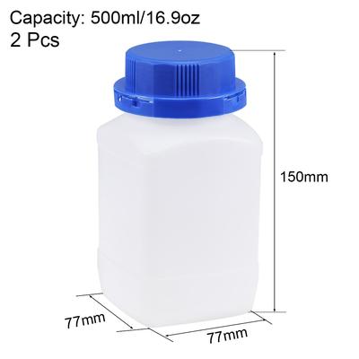 2x Plastic Lab Reagent Bottle Sample Sealing Liquid Storage Container - Translucent, Blue