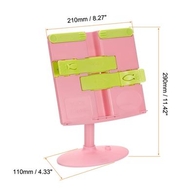 Book Stand, Plastic Adjustable Liftable Desktop Book Holder with Clips
