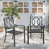 Outdoor Dining Chairs with Arms Steel Slat Seat Stacking Garden Chair