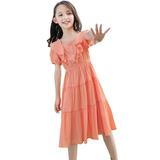 Eashery Toddler Easter Dress Girls Dress Blue Unicorn Short Sleeve Casual Dress Orange 7-8 Years