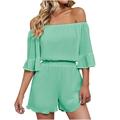 Off Shoulder Jumpsuits for Women Women Loose Solid Rompers 1/2 Sleeve Elastic Waist Stretchy Romper Jumpsuits for Women Made In The Usa Products Only 99% Off Deals #5