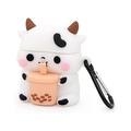 SARZI Cute Airpods Cover AirPods i12 Case Boba Tea Cow Fun 3D Cartoon Animal Case Soft PVC Full Protection Shockproof Charging Case Cover with Carabiner for Airpods Gen 1 Gen 2