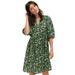 Plus Size Women's Notch Neck Empire Dress by ellos in Black Green Floral (Size 28)