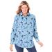 Plus Size Women's Perfect Long Sleeve Shirt by Woman Within in Sky Blue Pretty Bloom (Size L)