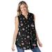 Plus Size Women's Sleeveless Tab-Front Tunic by Woman Within in Black Airy Floral (Size 22/24) Shirt