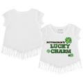 Girls Youth Tiny Turnip White Pittsburgh Pirates Lucky Charm Fringe T-Shirt