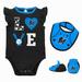 Newborn & Infant Black/Blue Miami Marlins Three-Piece Love of Baseball Bib Bodysuit Booties Set