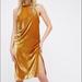 Free People Dresses | Free People Gold Velvet Tongue Tied Midi Dress High Neck Halter | Color: Gold/Yellow | Size: 2