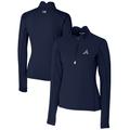 Women's Cutter & Buck Navy Atlanta Braves Americana Logo DryTec Traverse Stretch Quarter-Zip Pullover Top