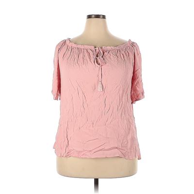 Angela Plus Short Sleeve Blouse: Pink Tops - Women's Size 2X Plus