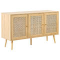 3-türiges Sideboard aus hellem Holz mit Rattan Schubladen Boho Style Nachttisch