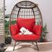 MeetLeisure Patio Brown Wicker Indoor/Outdoor Egg Lounge Chair with Red Cushions