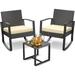 3-Piece Porch Balcony Furniture Set Lofka Patio Rocking Wicker Chairs Set with Small Glass Table for Conversation and Break Time Yellow Cushion