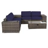 Living Source Wicker / Rattan 4-Person Seating Group w/Cushions in Espresso/Navy