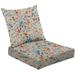 2-Piece Deep Seating Cushion Set Watercolor flower ethnic texture print Animal print floral Outdoor Chair Solid Rectangle Patio Cushion Set