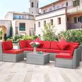 7Pcs Patio Furniture Set Outdoor Rattan Wicker Sofa Coffee table Seating Cushion