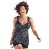 Plus Size Women's Longer Length Twist Front Tankini Top by Swimsuits for All in White Speckle (Size 20)