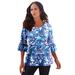 Plus Size Women's Bell-Sleeve Ultimate Tee by Roaman's in Ocean Tropical Leaves (Size 30/32) Shirt