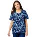 Plus Size Women's Scoopneck Scrub Top by Comfort Choice in Evening Blue Floral (Size 2X)