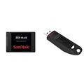 SanDisk SSD Plus interne SSD Festplatte 1 TB (schnelleres Hoch-, Herunterfahren und Laden, Lesegeschwindigkeit 535 MB/s, Schreibgeschwindigkeit 350 MB/s) & Ultra USB 3.0 Flash-Laufwerk 64 GB Schwarz